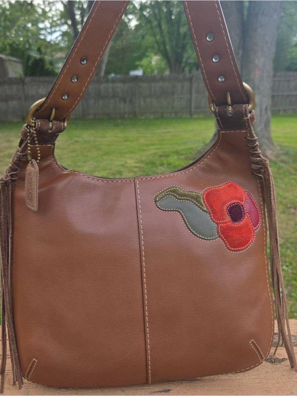 RARE Vintage Coach Poppy For Peace Suede Fringe Crossbody Bag - Picture 3 of 4